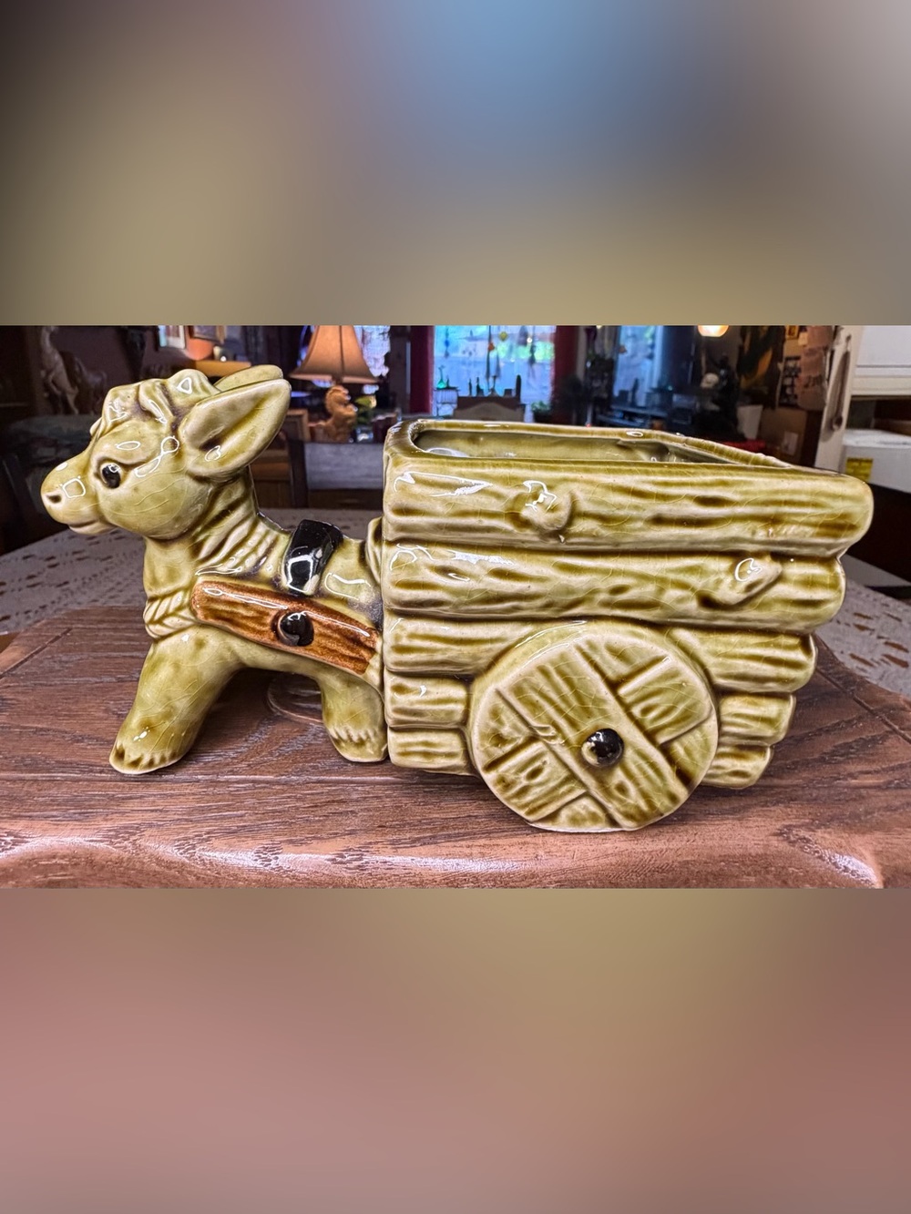 Vintage MCM Japan Ceramic Donkey Cart Planter Burro Wagon Succulent Pot